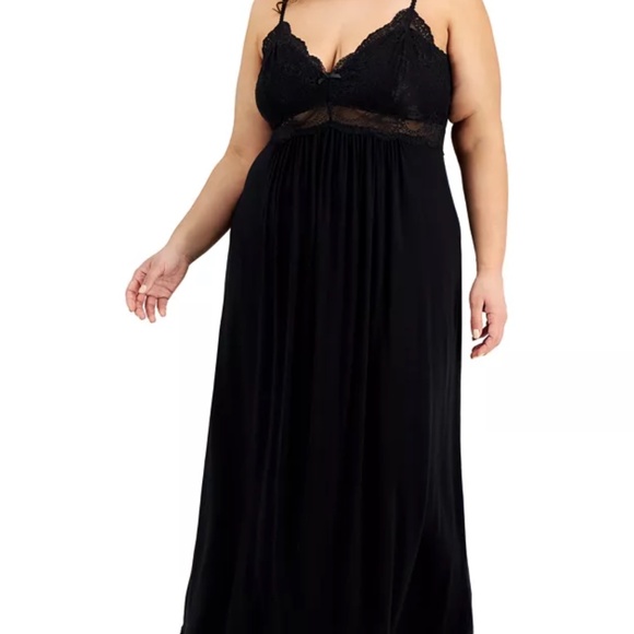 INC Plus Size Lace Cup Long Nightgown, Black - Picture 2 of 2